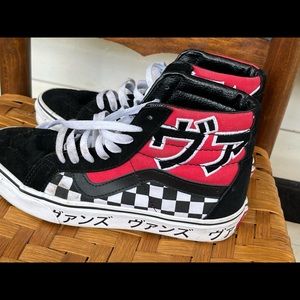 Vans Sk8-Hi Japanese Type Black/White/Racing Red Sneakers women’s size 7 men’s 6
